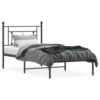 Metal Bed Frame without Mattress with Headboard Black 100x190cm