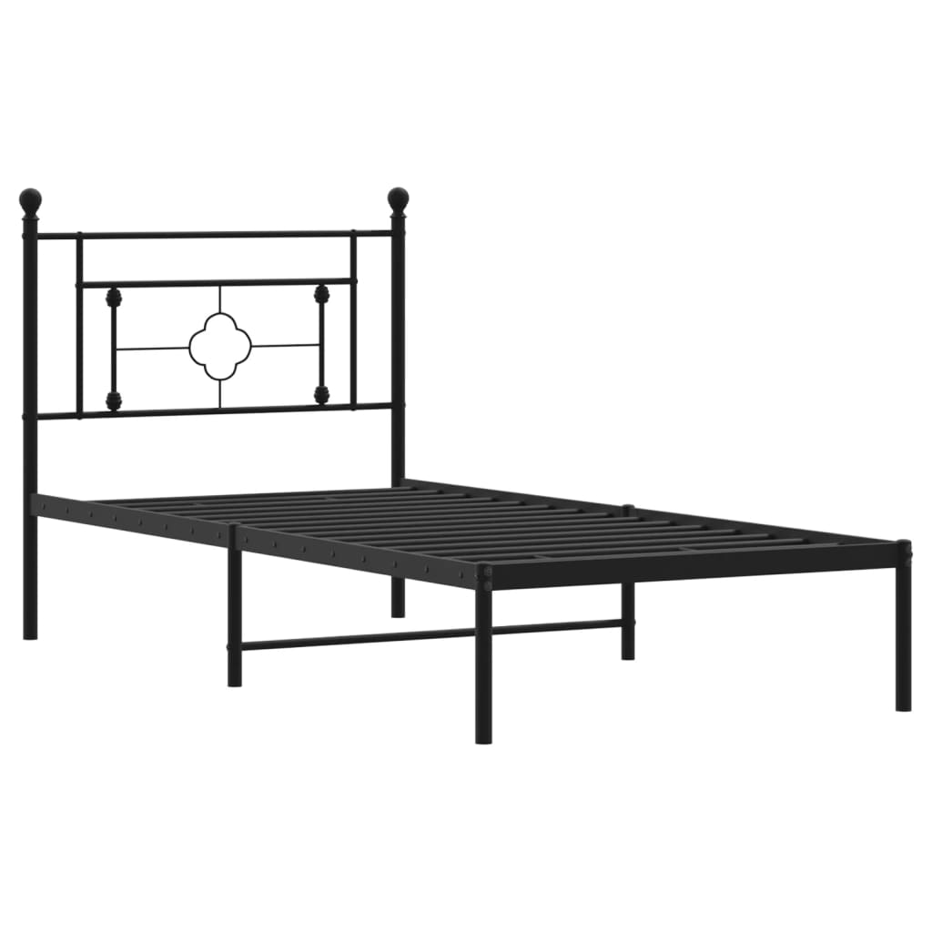 Metal Bed Frame without Mattress with Headboard Black 100x190cm