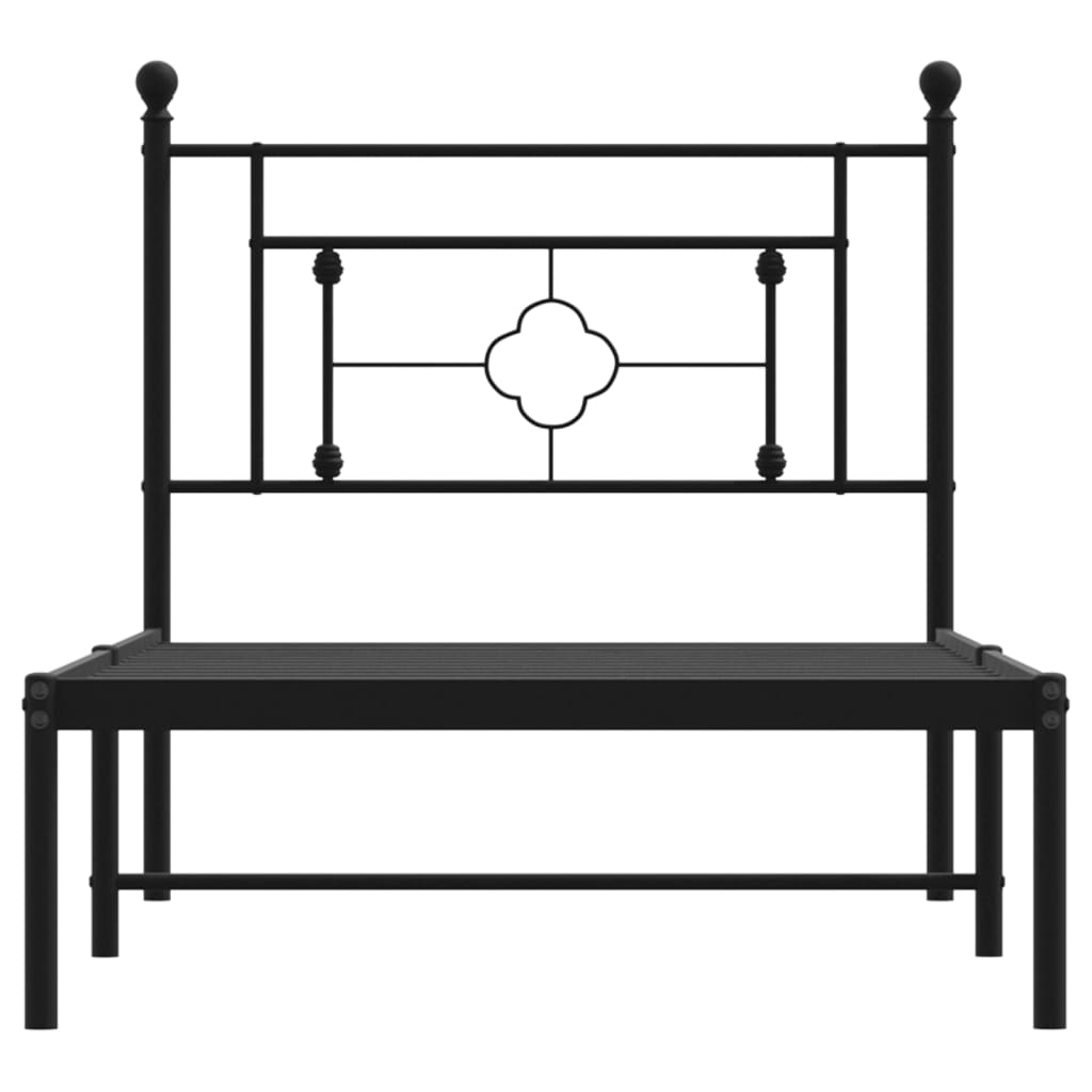 Metal Bed Frame without Mattress with Headboard Black 100x190cm