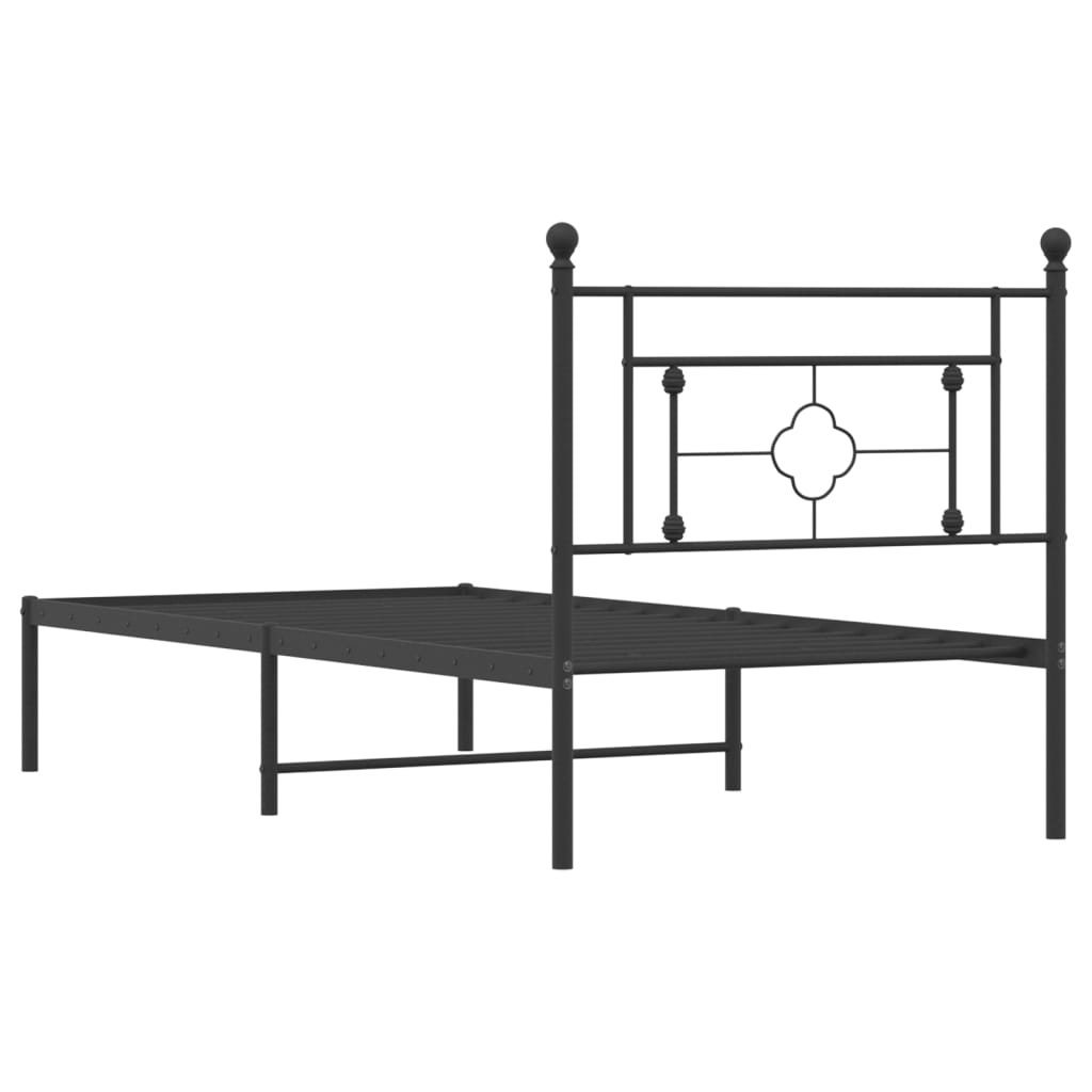Metal Bed Frame without Mattress with Headboard Black 100x190cm