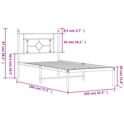 Metal Bed Frame without Mattress with Headboard Black 100x190cm