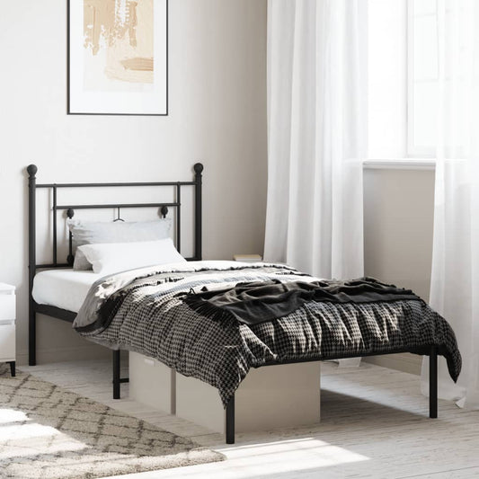Metal Bed Frame without Mattress with Headboard Black 100x190cm