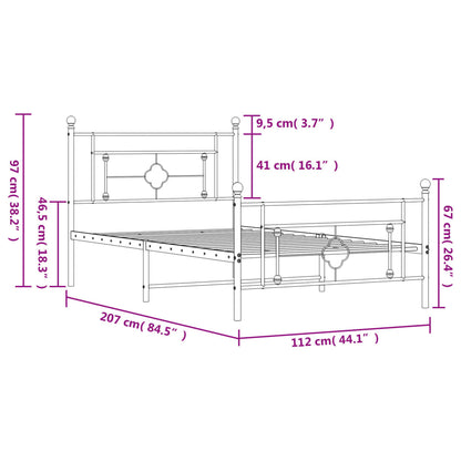 Metal Bed Frame without Mattress with Footboard Black 107x203cm