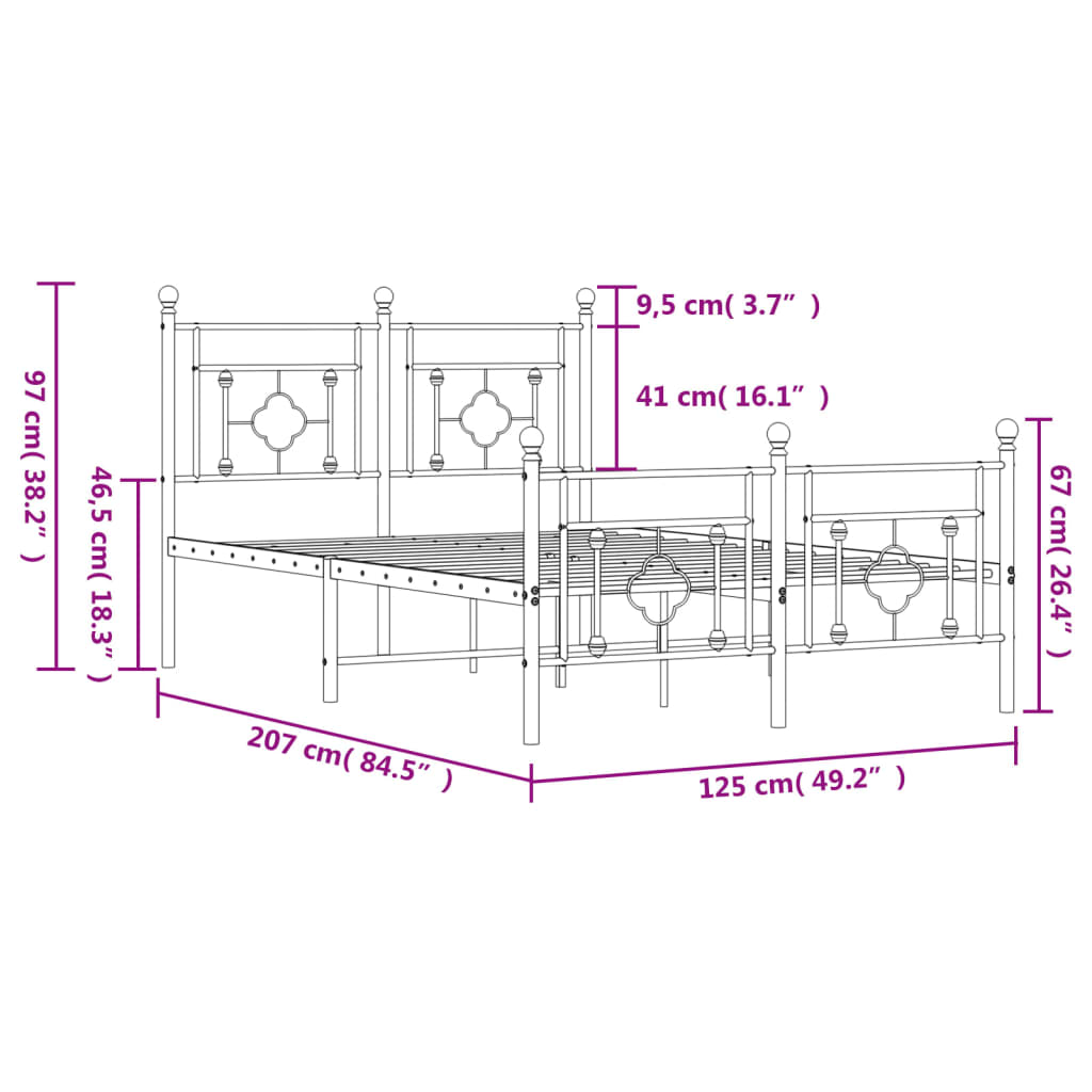 Metal Bed Frame without Mattress with Footboard Black 120x200cm