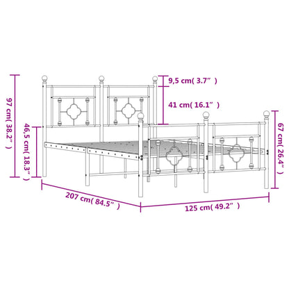 Metal Bed Frame without Mattress with Footboard Black 120x200cm