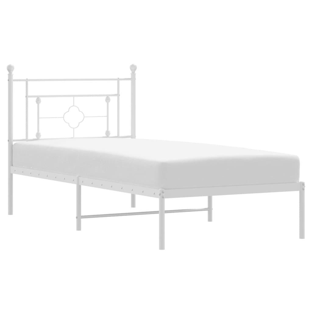 Metal Bed Frame without Mattress with Headboard White 90x200cm
