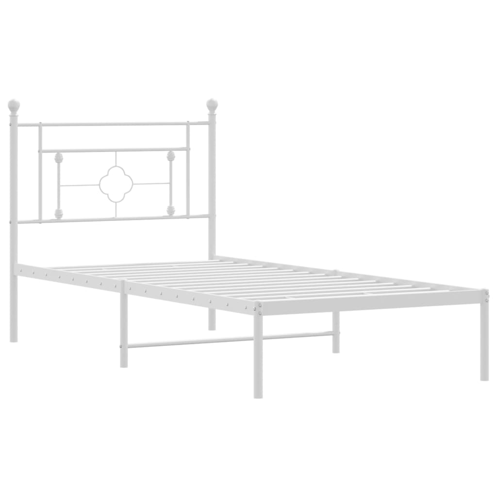 Metal Bed Frame without Mattress with Headboard White 90x200cm
