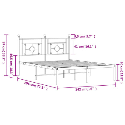 Metal Bed Frame without Mattress with Headboard White 135x190cm