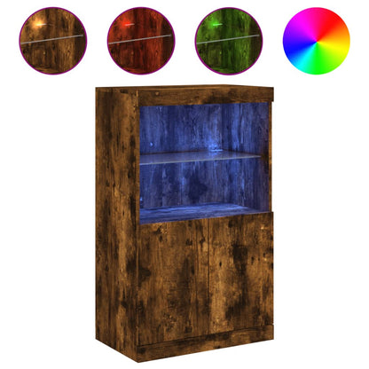 Sideboard with LED Lights Smoked Oak 60.5x37x100 cm