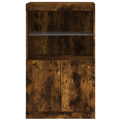 Sideboard with LED Lights Smoked Oak 60.5x37x100 cm