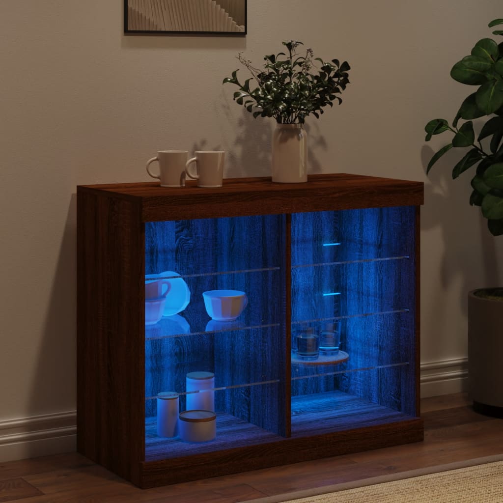 Sideboard with LED Lights Brown Oak 81x37x67 cm