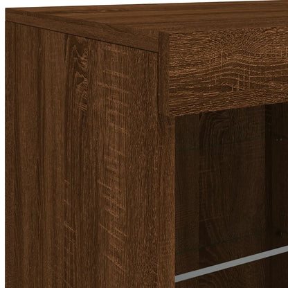 Sideboard with LED Lights Brown Oak 81x37x67 cm