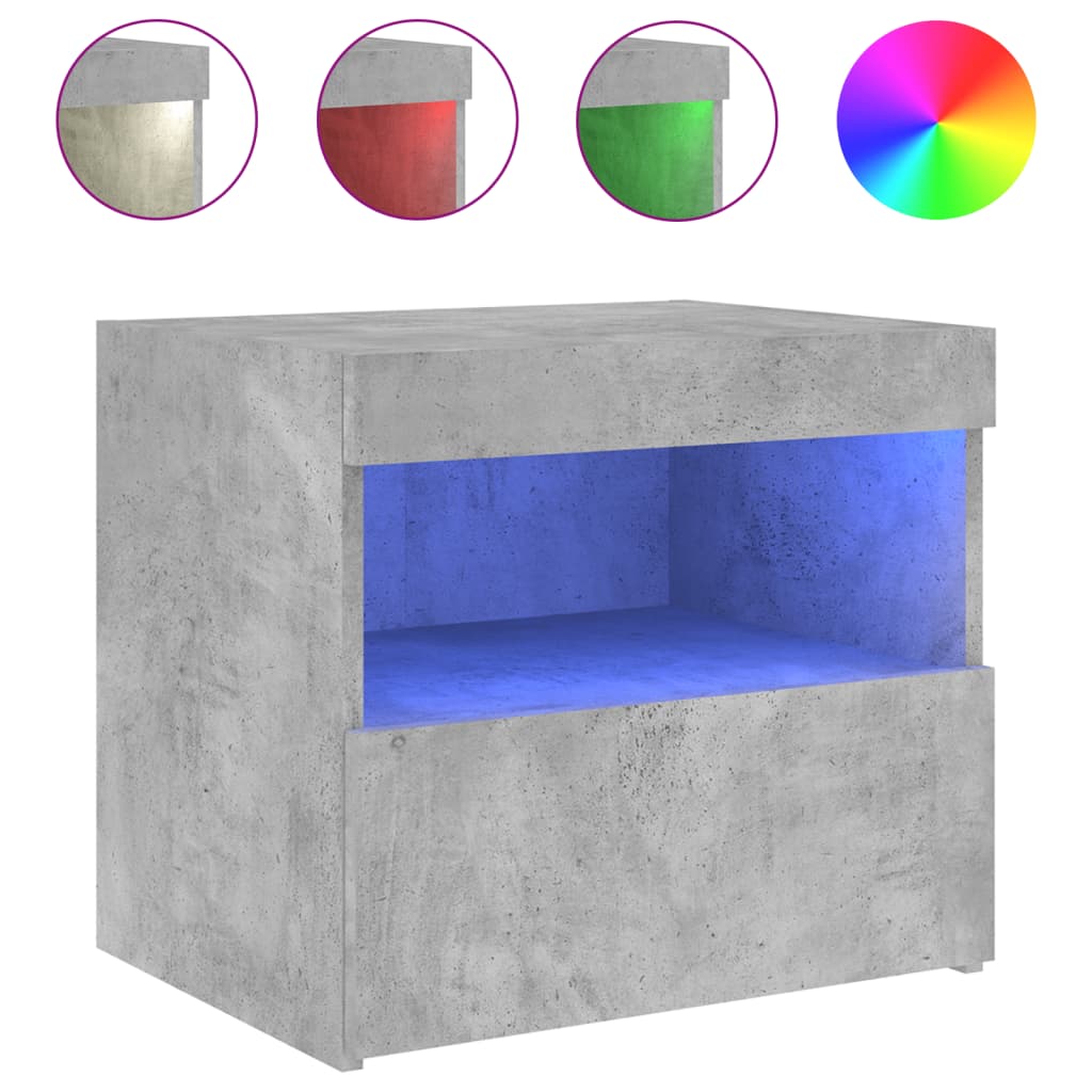 Bedside Cabinet with LED Lights Concrete Grey 50x40x45 cm
