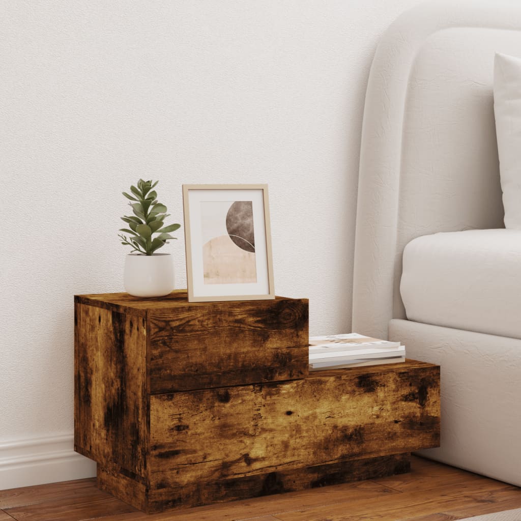 Bedside Cabinet with LED Lights Smoked Oak 70x36x40.5 cm