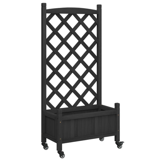 Planter with Trellis and Wheels Black Solid Wood Fir