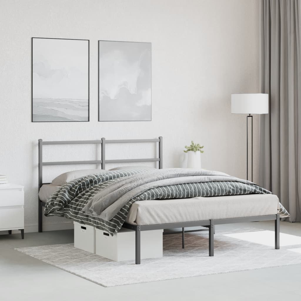 Metal Bed Frame without Mattress with Headboard Black 135x190cm