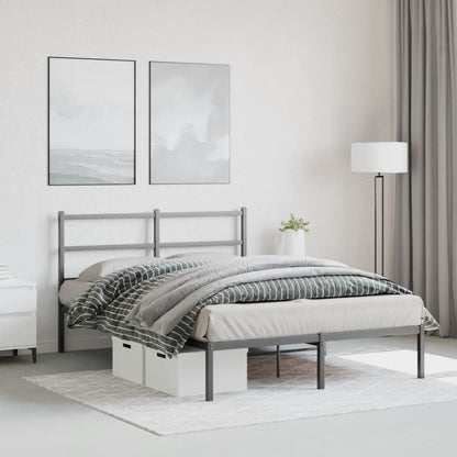 Metal Bed Frame without Mattress with Headboard Black 135x190cm