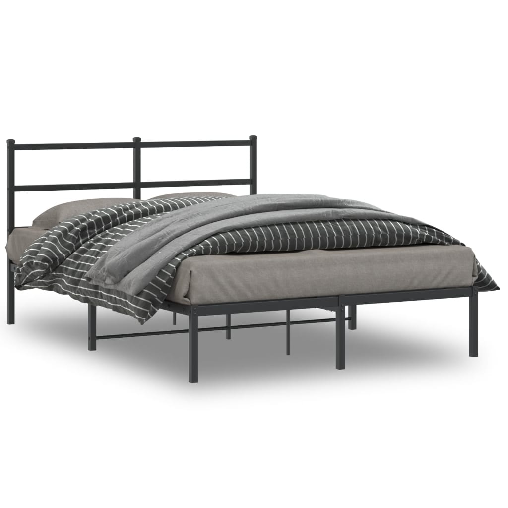 Metal Bed Frame without Mattress with Headboard Black 140x190cm