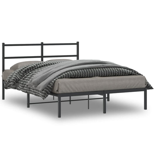Metal Bed Frame without Mattress with Headboard Black 140x190cm
