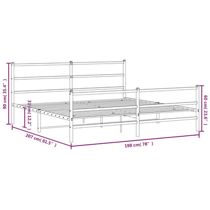 Metal Bed Frame without Mattress with Footboard Black 193x203cm