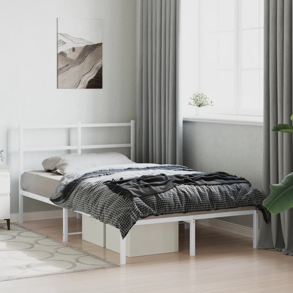 Metal Bed Frame without Mattress with Headboard White 120x190cm