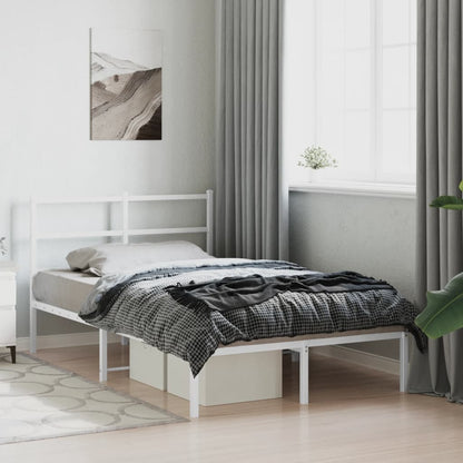 Metal Bed Frame without Mattress with Headboard White 120x190cm