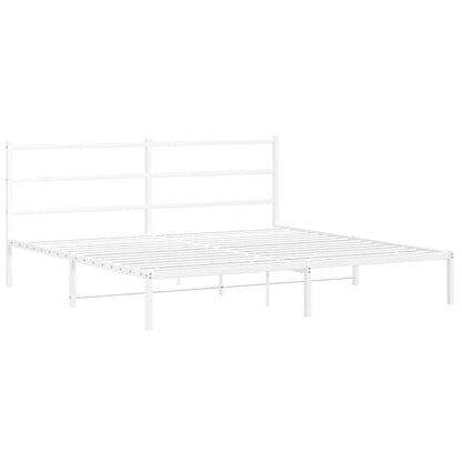 Metal Bed Frame without Mattress with Headboard White 183x213cm