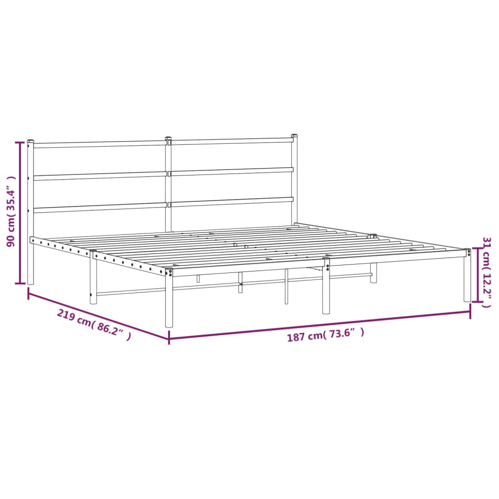 Metal Bed Frame without Mattress with Headboard White 183x213cm