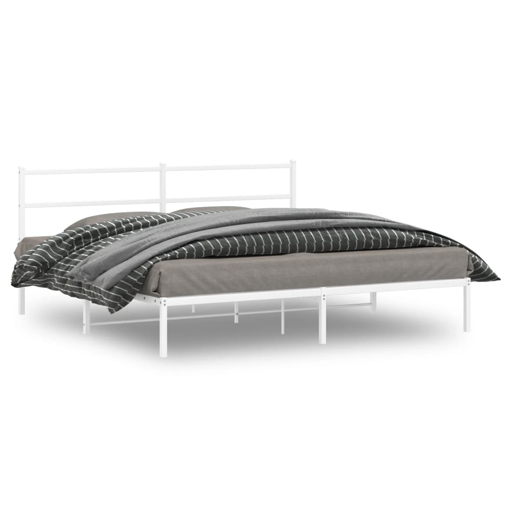 Metal Bed Frame without Mattress with Headboard White 183x213cm