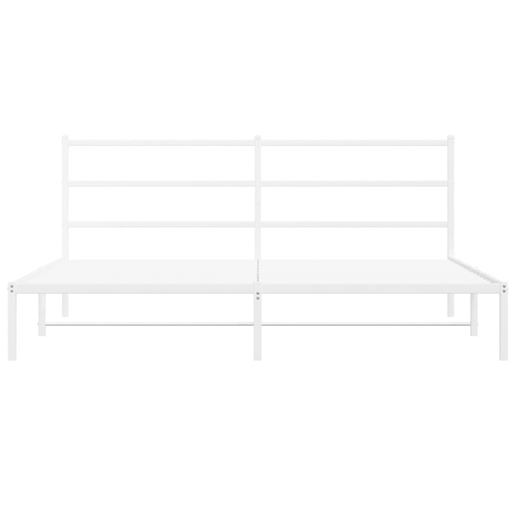 Metal Bed Frame without Mattress with Headboard White 200x200cm