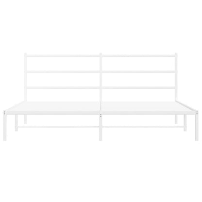 Metal Bed Frame without Mattress with Headboard White 200x200cm