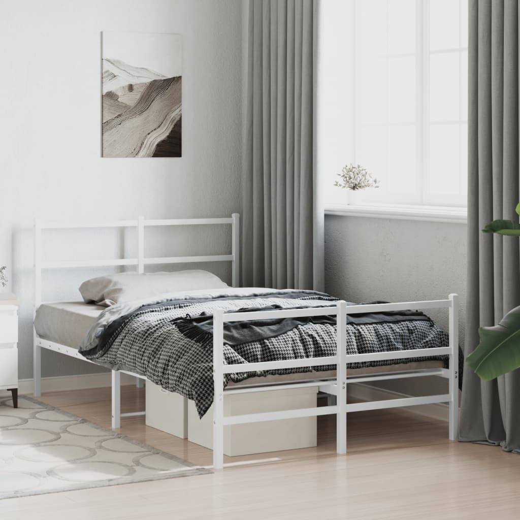 Metal Bed Frame without Mattress with Footboard White 120x190cm
