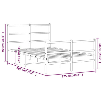 Metal Bed Frame without Mattress with Footboard White 120x190cm