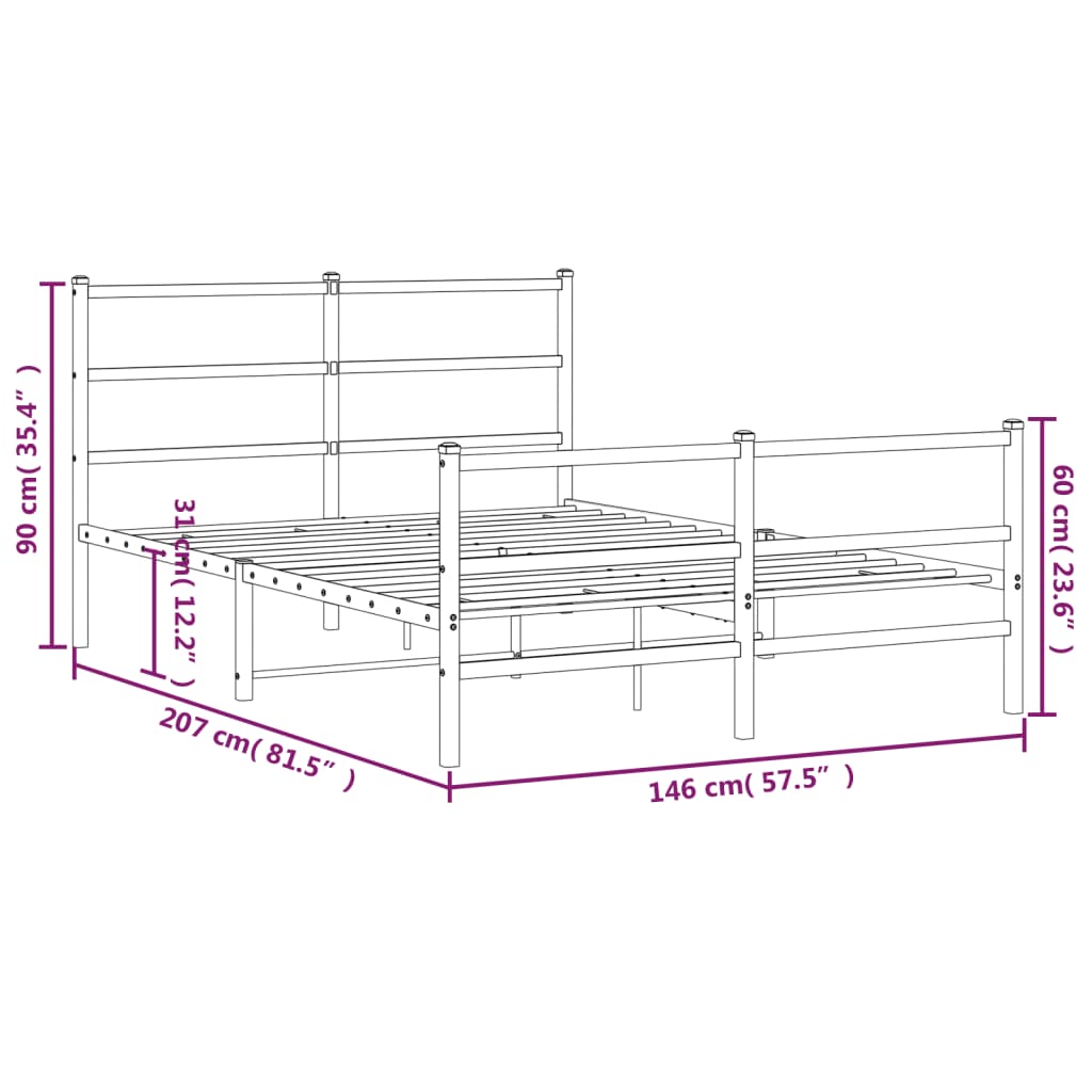 Metal Bed Frame without Mattress with Footboard White 140x200cm