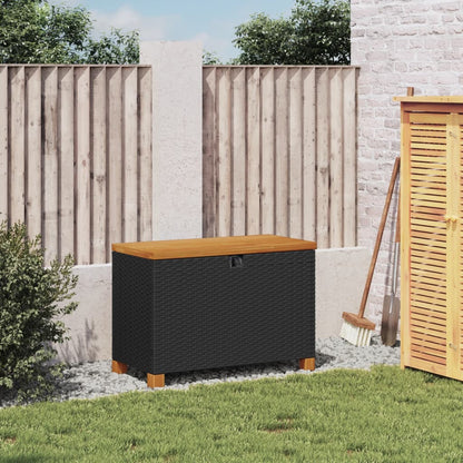 Garden Storage Box Black 80x40x48 cm Poly Rattan Acacia Wood