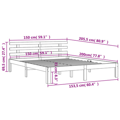 Bed Frame without Mattress Wax Brown 150x200 cm King Size Solid Wood Pine