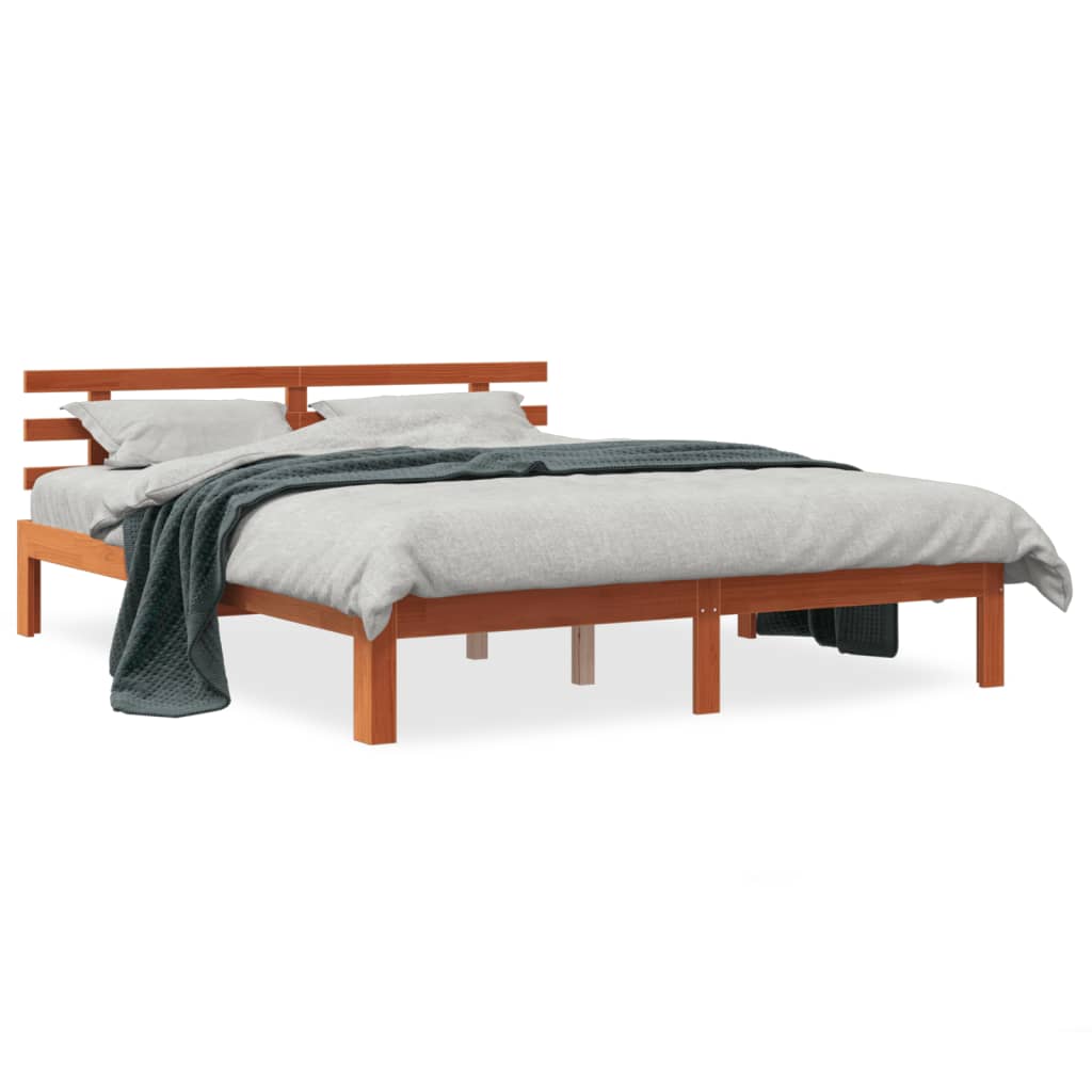 Bed Frame without Mattress Wax Brown 150x200 cm King Size Solid Wood Pine