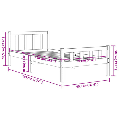 Bed Frame without Mattress Wax Brown 90x190 cm Single Solid Wood Pine