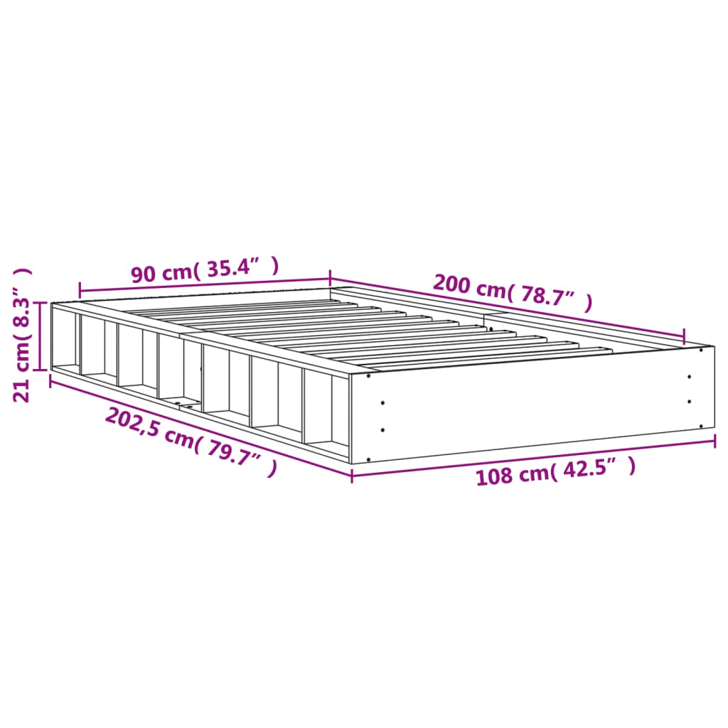 Bed Frame without Mattress Wax Brown 90x200 cm Solid Wood Pine