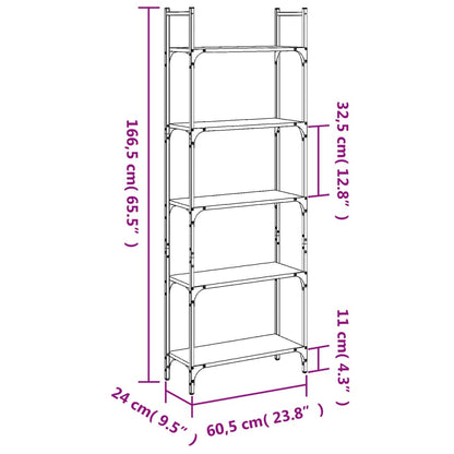 Bookshelf 5-Tier Grey Sonoma 60.5x24x166.5 cm Engineered Wood