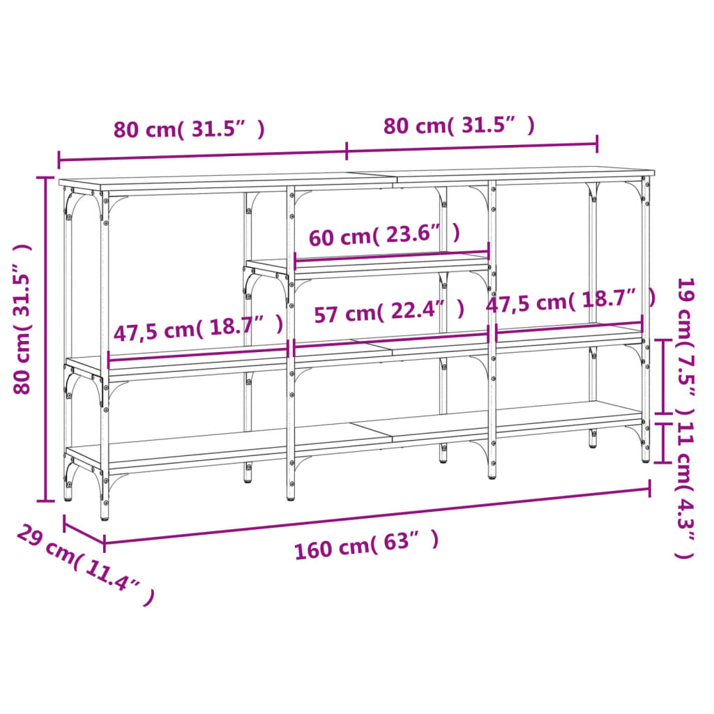Console Table Grey Sonoma 160x29x80 cm Engineered Wood