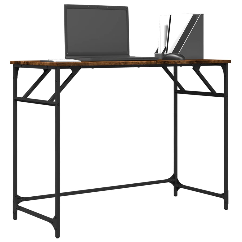 Desk Smoked Oak 100x45x76 cm Engineered Wood and Powder-coated Steel