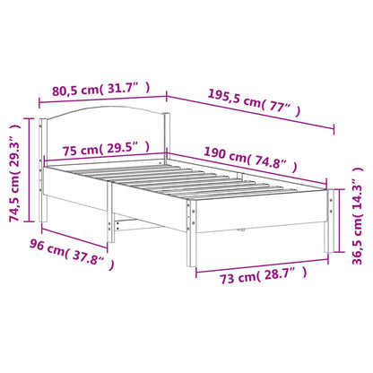 Bed Frame without Mattress White 75x190 cm Small Single Solid Wood Pine