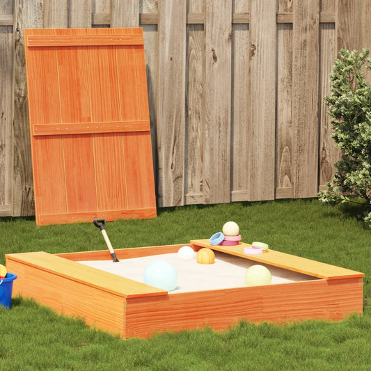 Sandpit with Cover Wax Brown 111x111x19.5 cm Solid Wood Pine