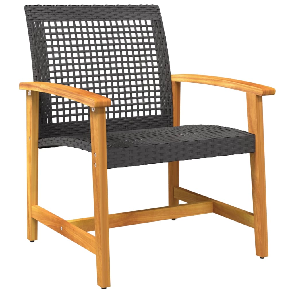 Garden Chairs 2 pcs Black Poly Rattan and Acacia Wood
