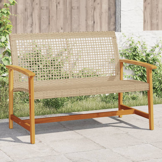 Garden Bench Beige 112 cm Poly Rattan and Acacia Wood