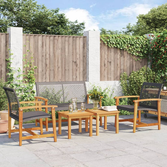 5 Piece Garden Lounge Set Black Poly Rattan and Acacia Wood
