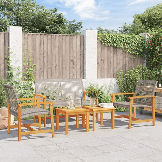 5 Piece Garden Lounge Set Grey Poly Rattan and Acacia Wood
