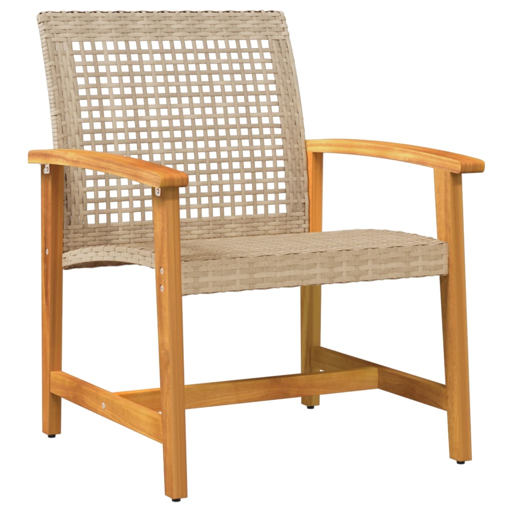 5 Piece Garden Lounge Set Beige Poly Rattan and Acacia Wood