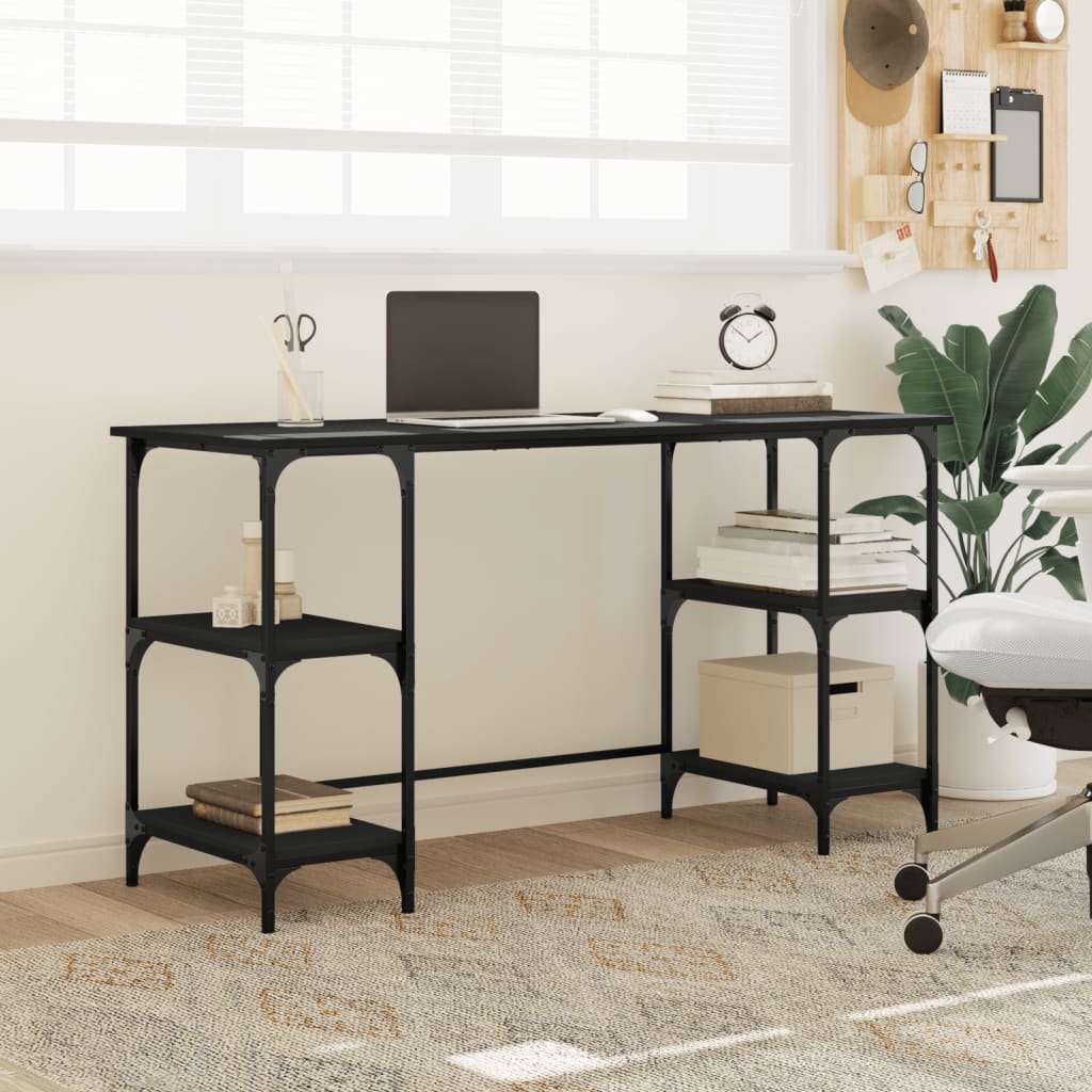 Desk Black 140x50x75 cm Metal and Engineered Wood